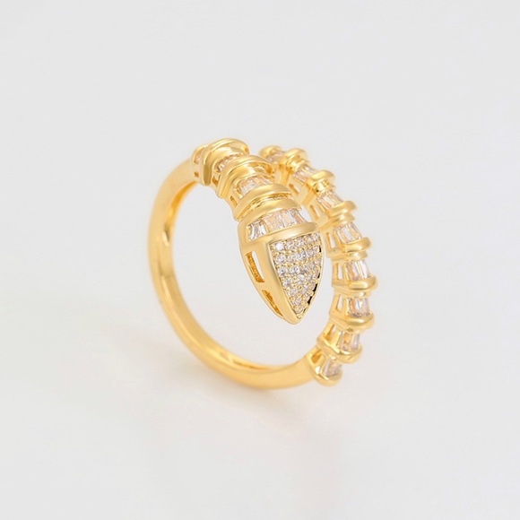 Snake Ring Adjustable Ring 14k Gold Plated Baguette Stone - Picture 4 of 9